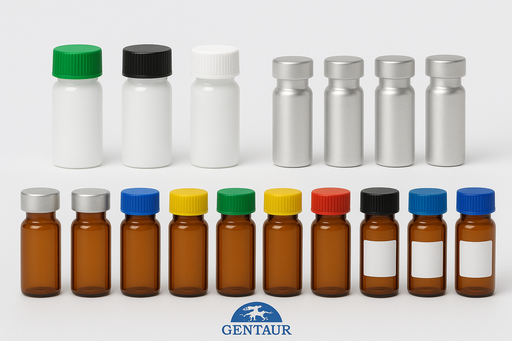 [labsk5646] 96 Braunglasröhrchen 2 ml im Ablagekasten aus Polypropylen mit Schreibfeld mit Kunststoff-Schraubverschluß, rot - BS-9022-PP-R